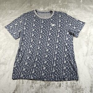 Nike Shirt Mens Large Blue Gray Just Do It All Over Print Embroidered AOP